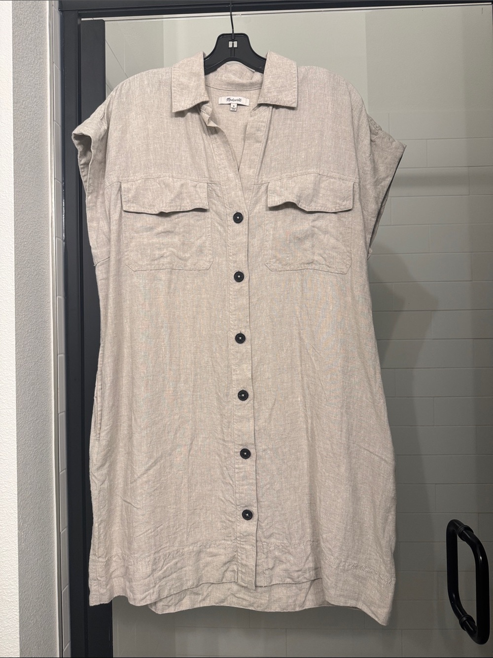 Madewell Beige Button-Front Mini Shirt Dress